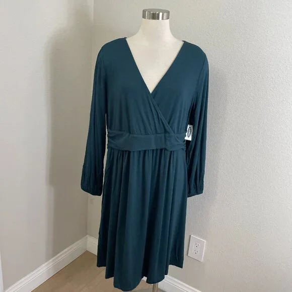 Old Navy | Dresses | New Old Navy Maternity Womens Xl Green Surplice  Stretch Dress Long Sleeve | Poshmark